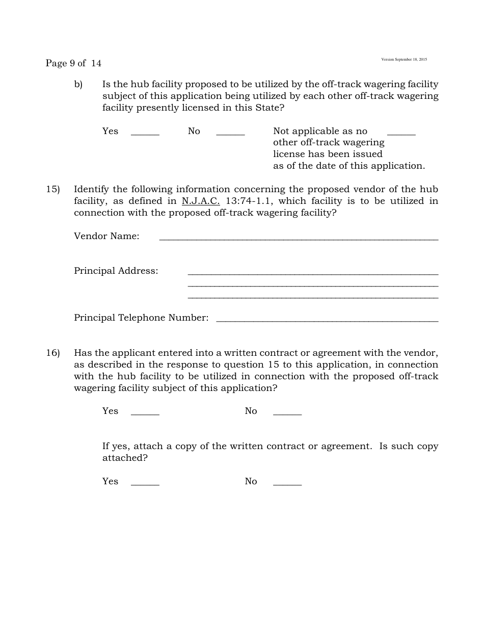 Form B Off-Track Wagering License Application - New Jersey, Page 9