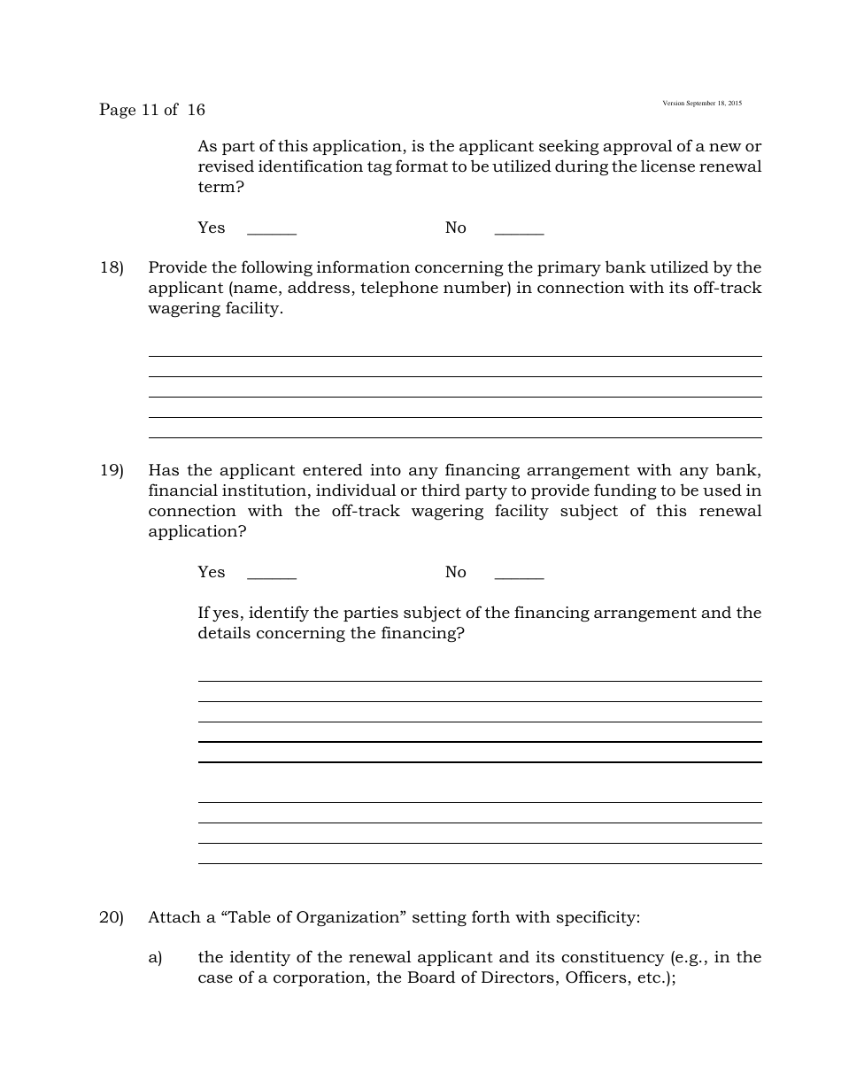 Form C Off-Track Wagering License Renewal Application - New Jersey, Page 11