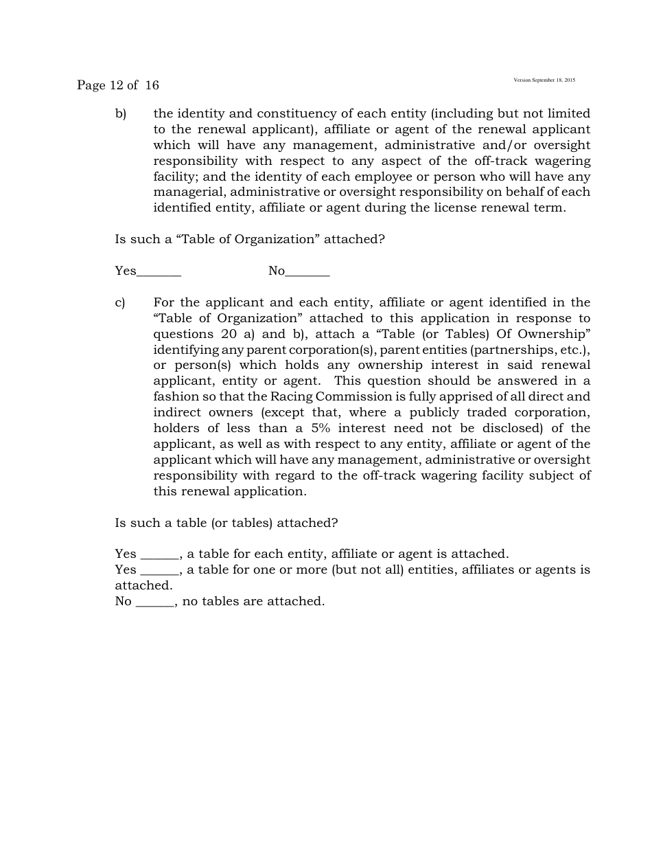Form C Off-Track Wagering License Renewal Application - New Jersey, Page 12