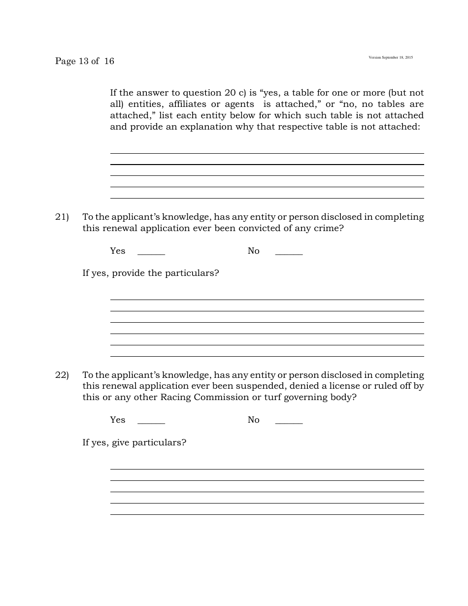 Form C Off-Track Wagering License Renewal Application - New Jersey, Page 13