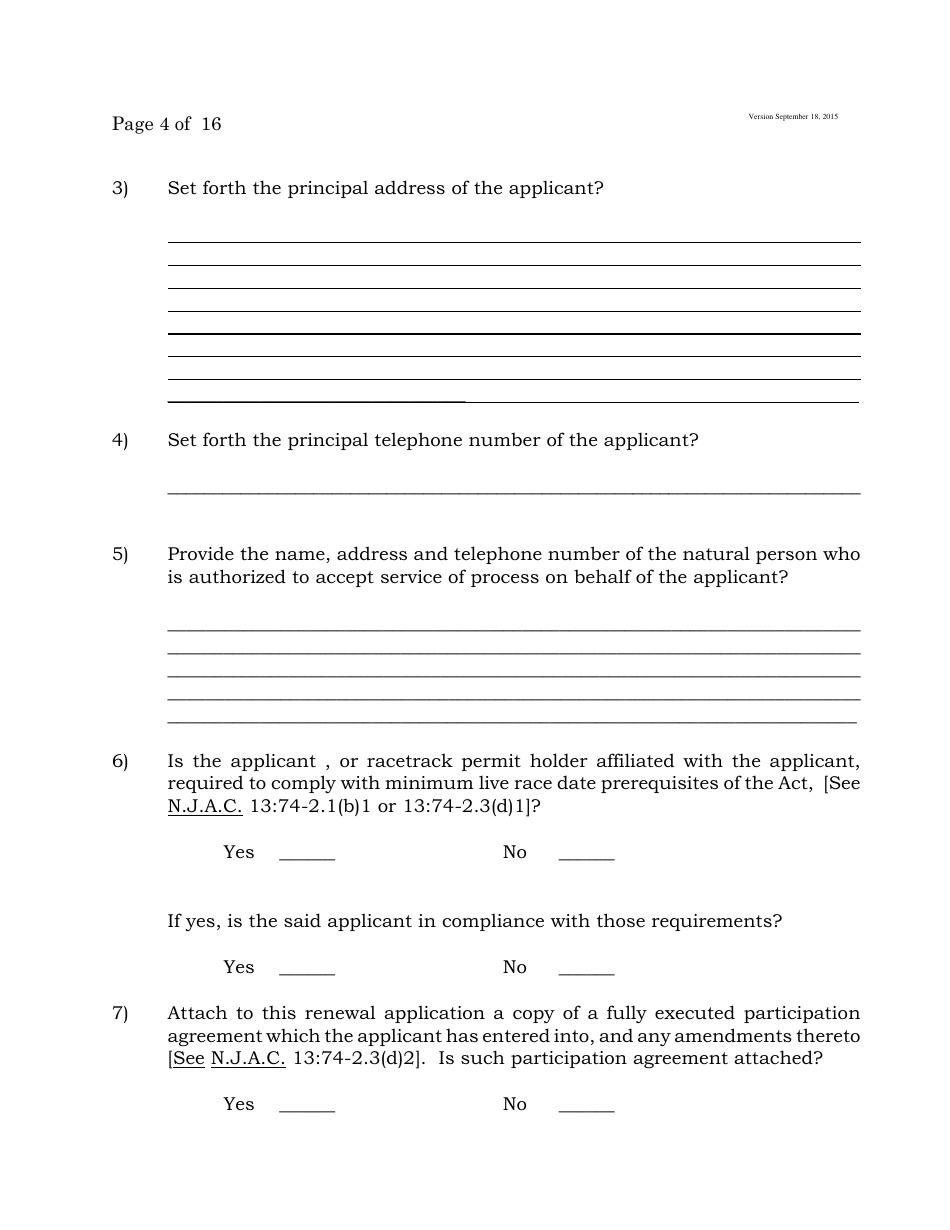 Form C Off-Track Wagering License Renewal Application - New Jersey, Page 4