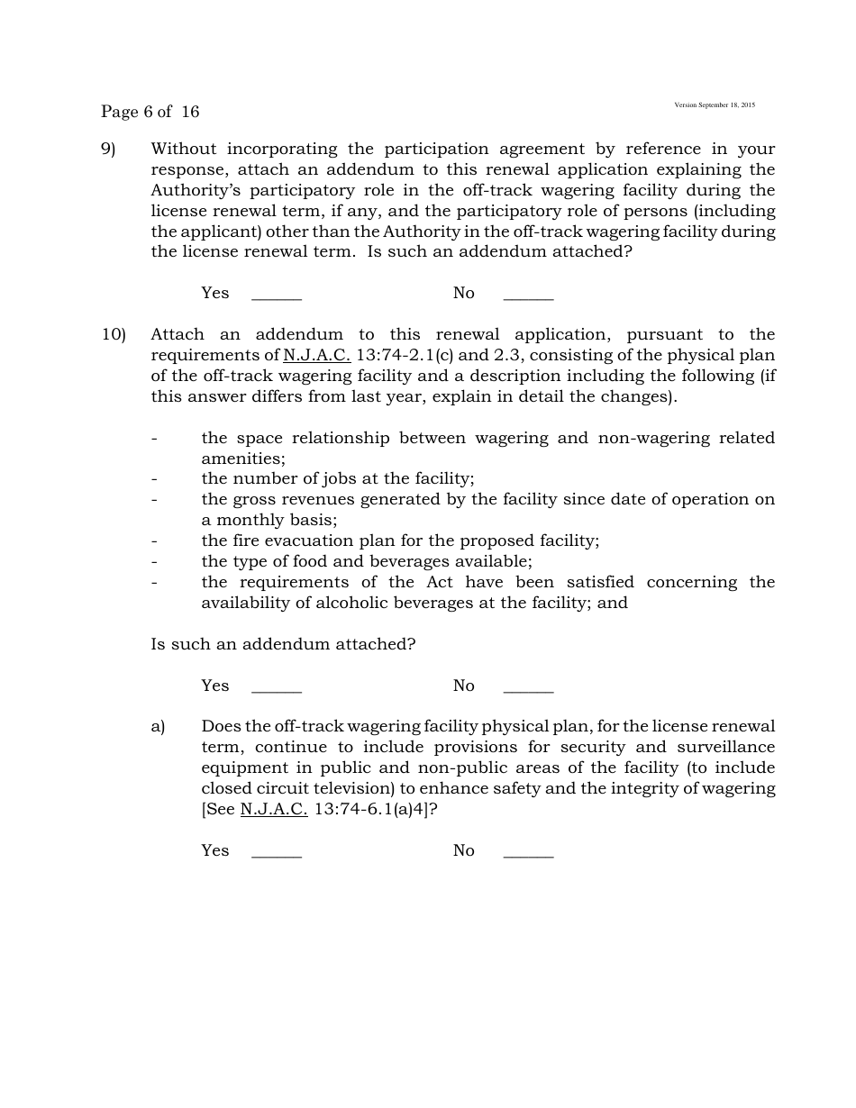 Form C Off-Track Wagering License Renewal Application - New Jersey, Page 6