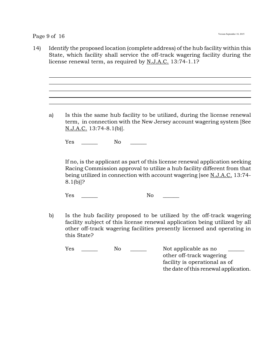 Form C Off-Track Wagering License Renewal Application - New Jersey, Page 9