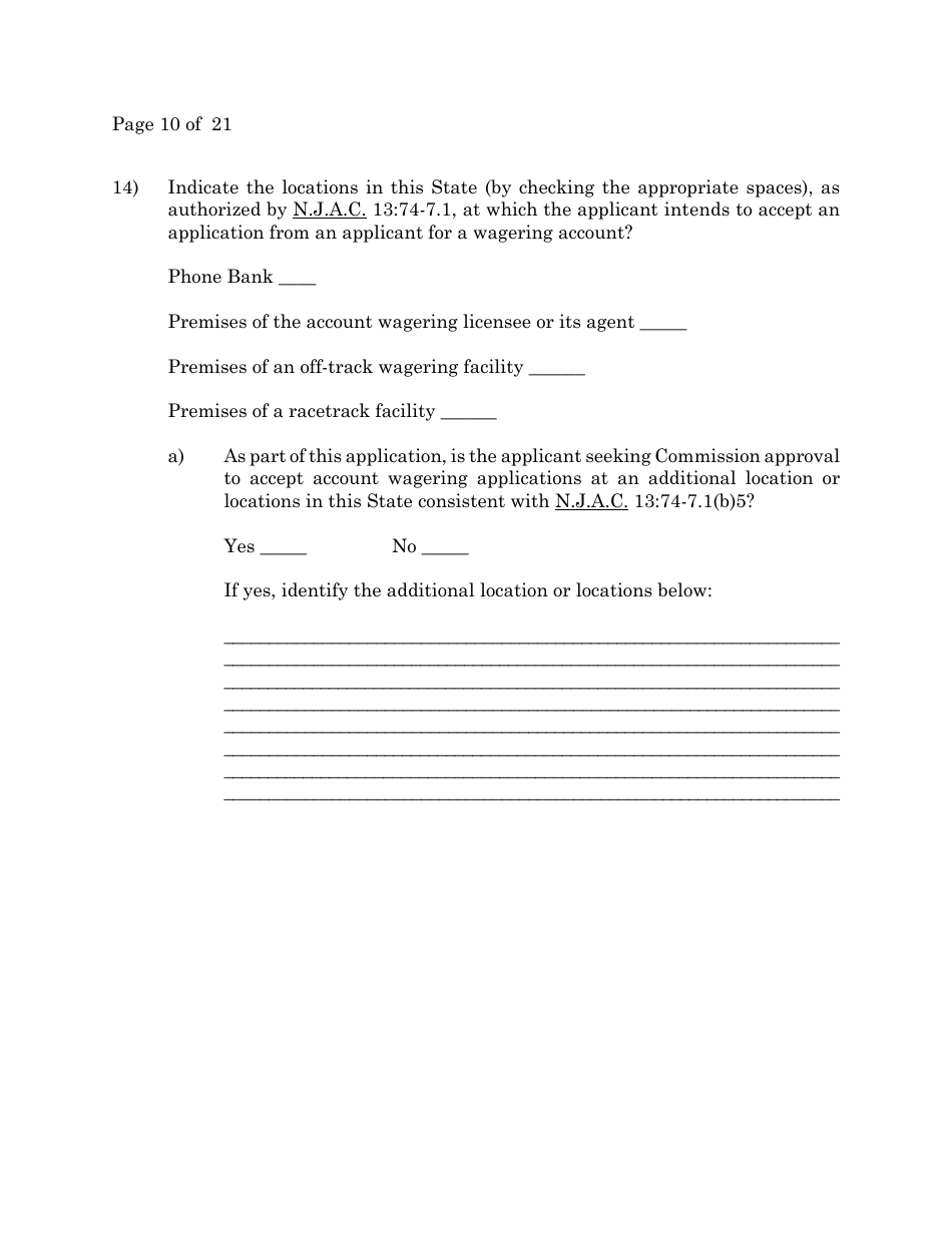 Account Wagering License Application - New Jersey, Page 10