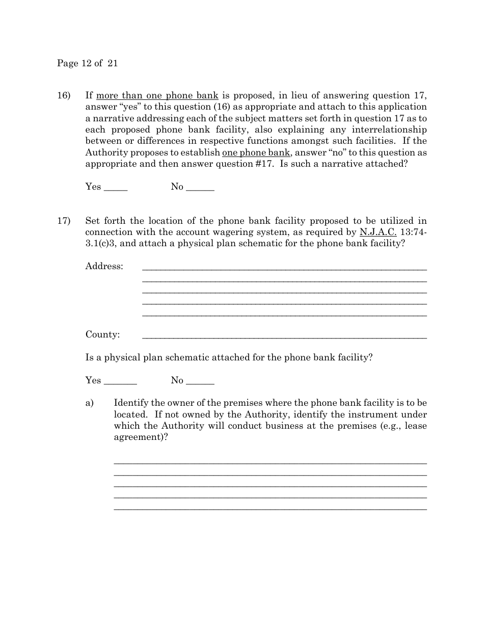 Account Wagering License Application - New Jersey, Page 12