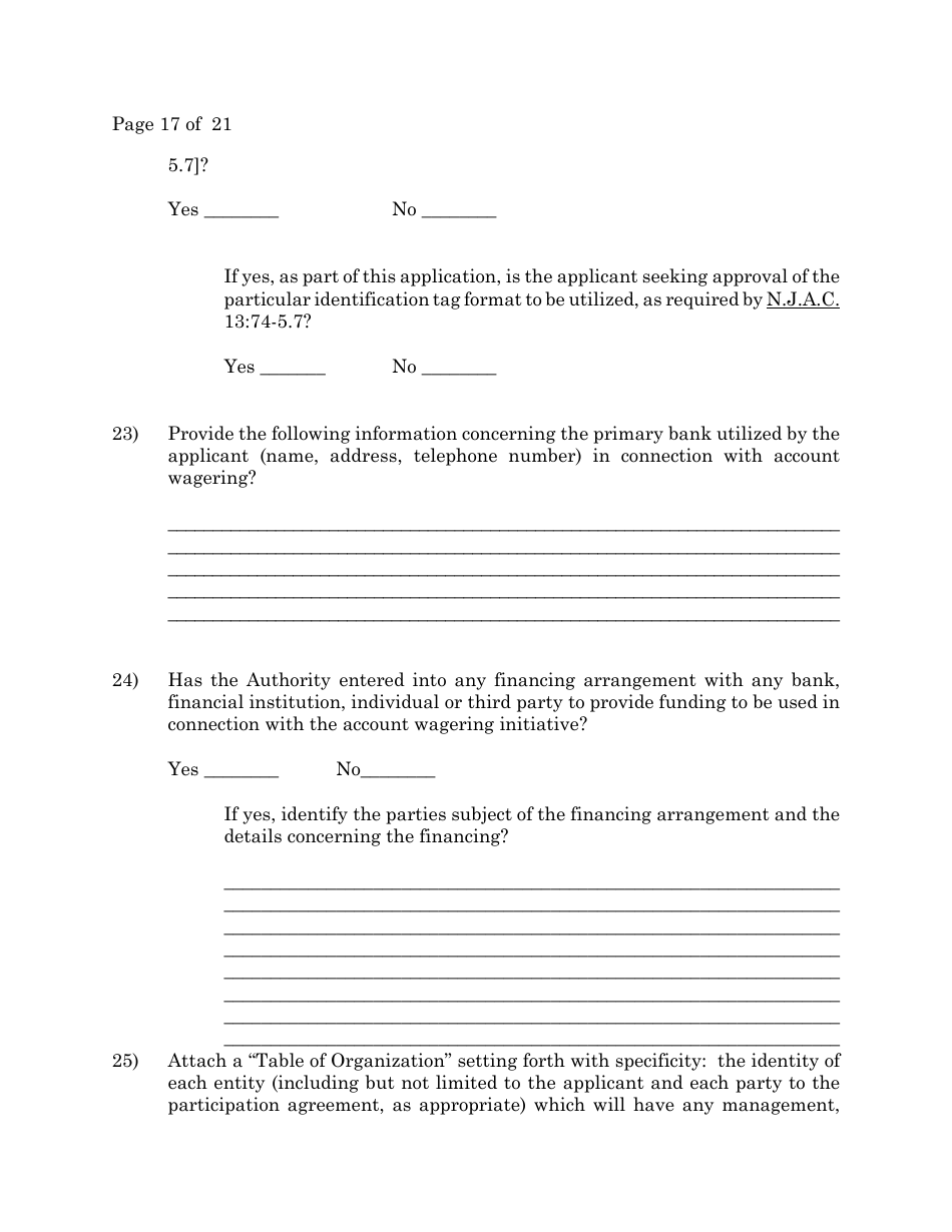 Account Wagering License Application - New Jersey, Page 17