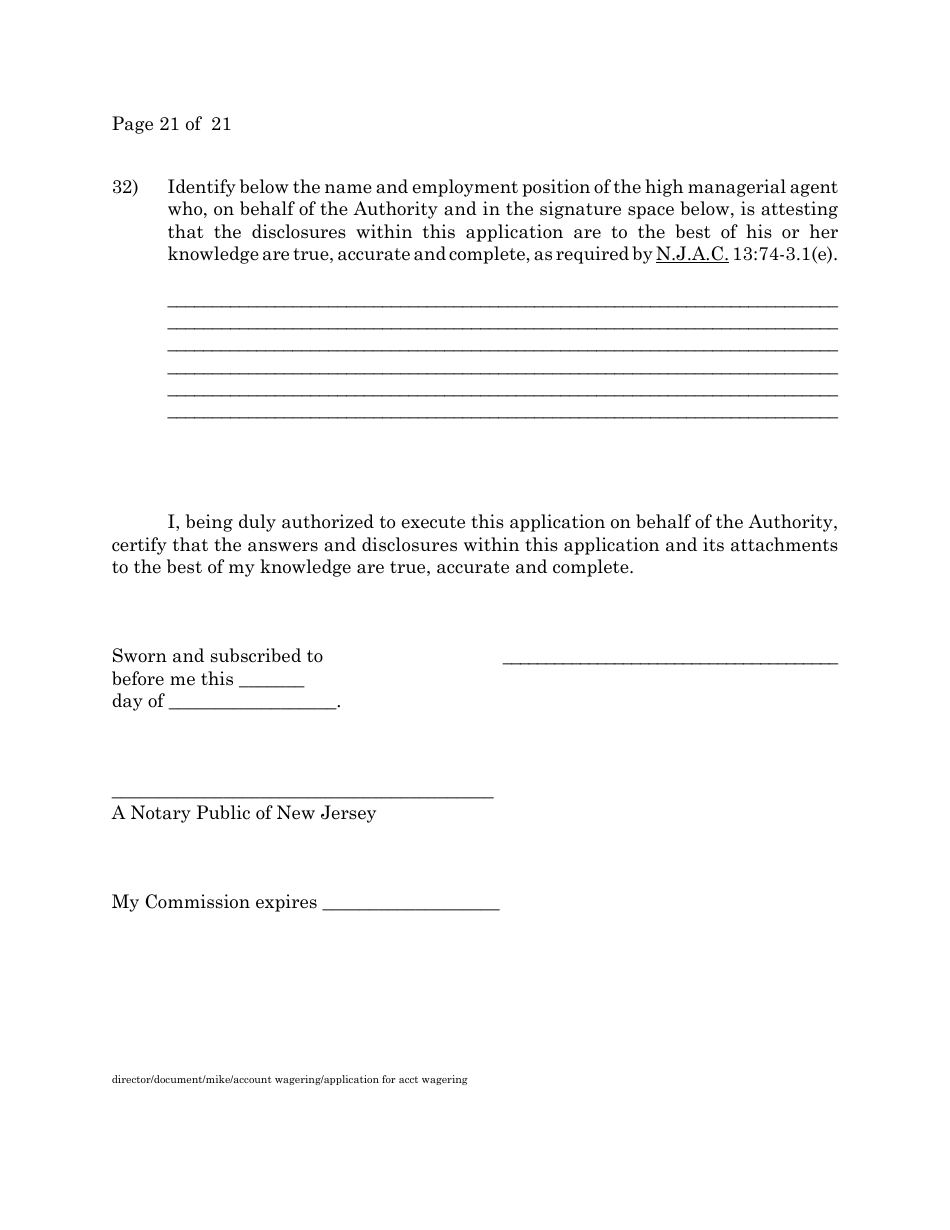 Account Wagering License Application - New Jersey, Page 21