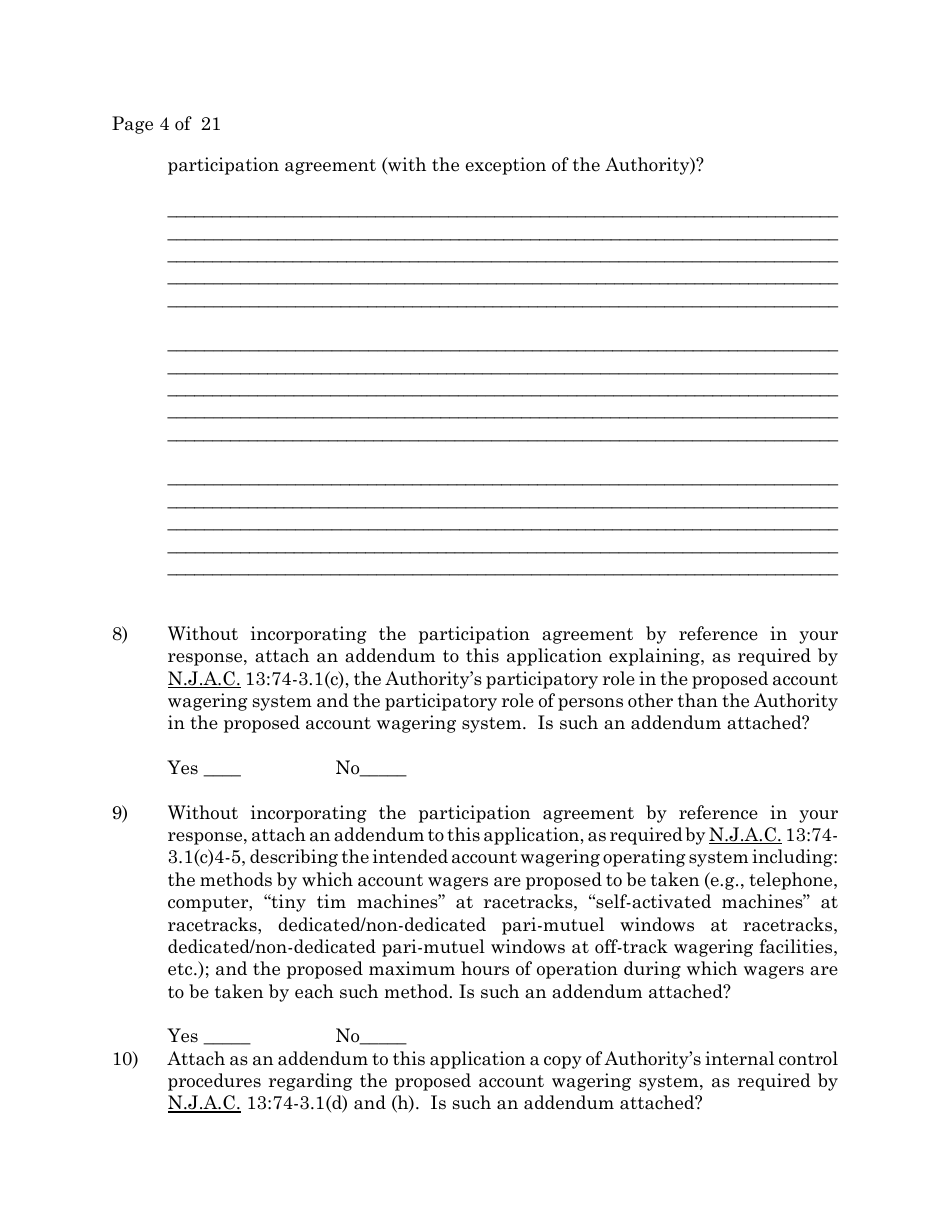 Account Wagering License Application - New Jersey, Page 4