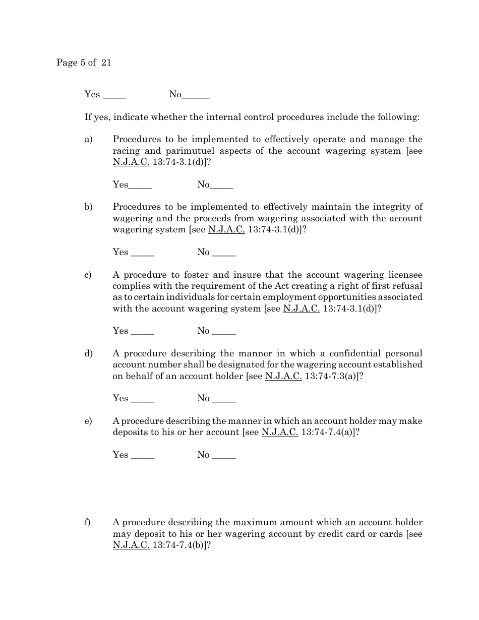 Account Wagering License Application - New Jersey, Page 5
