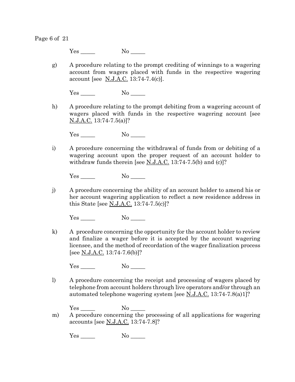 Account Wagering License Application - New Jersey, Page 6