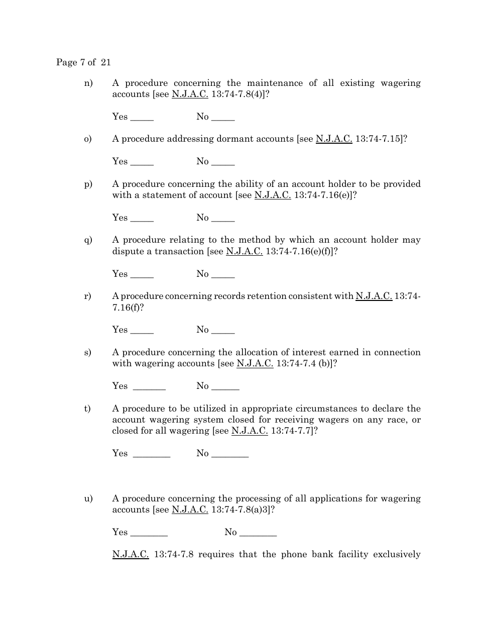 Account Wagering License Application - New Jersey, Page 7