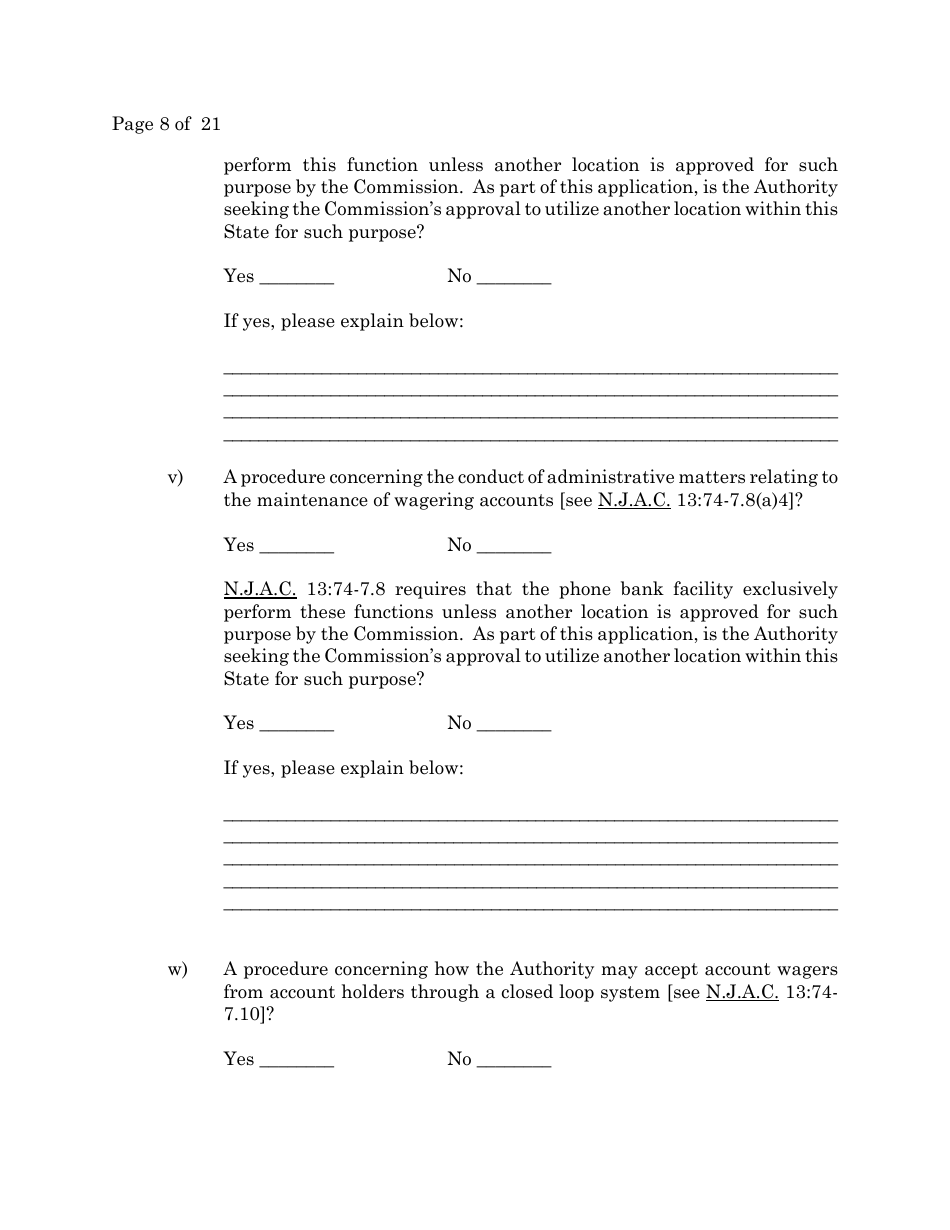 Account Wagering License Application - New Jersey, Page 8