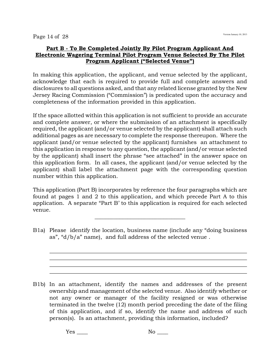 Electronic Wagering Terminal Pilot Program License Application - New Jersey, Page 14