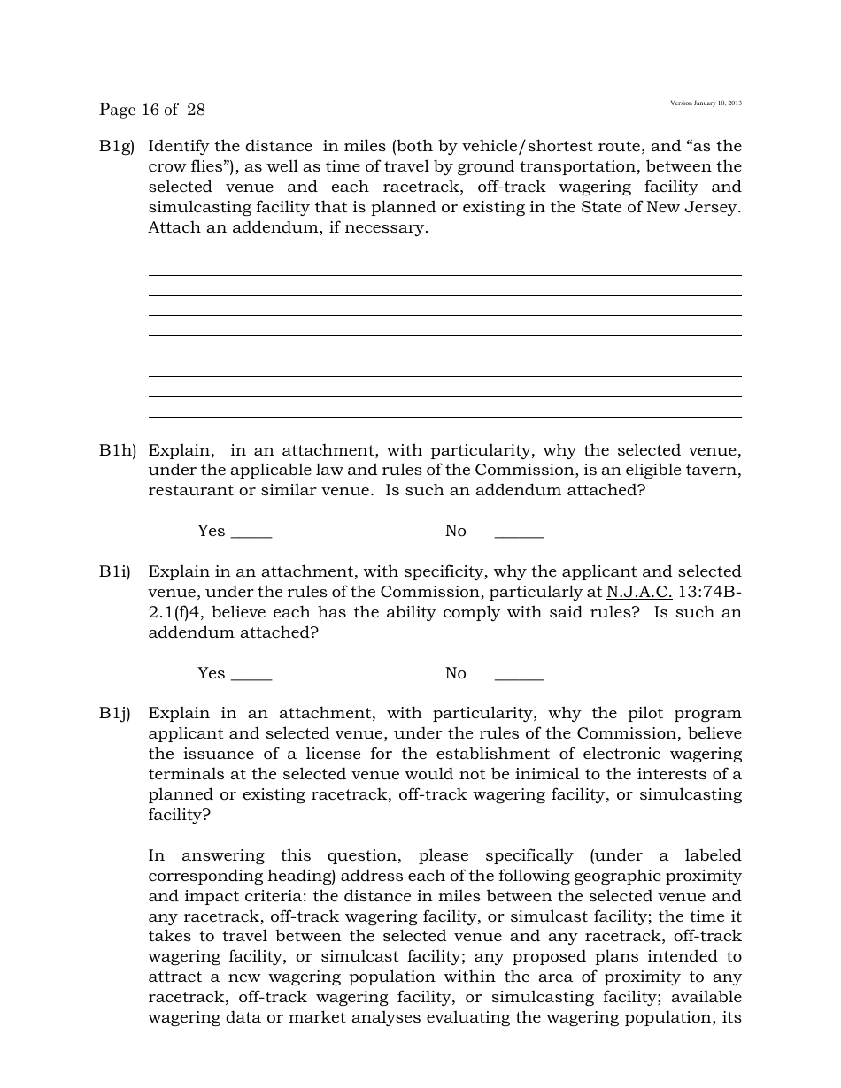 Electronic Wagering Terminal Pilot Program License Application - New Jersey, Page 16