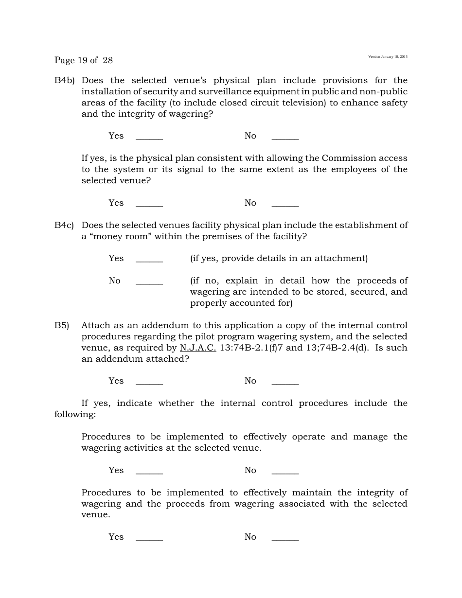 Electronic Wagering Terminal Pilot Program License Application - New Jersey, Page 19