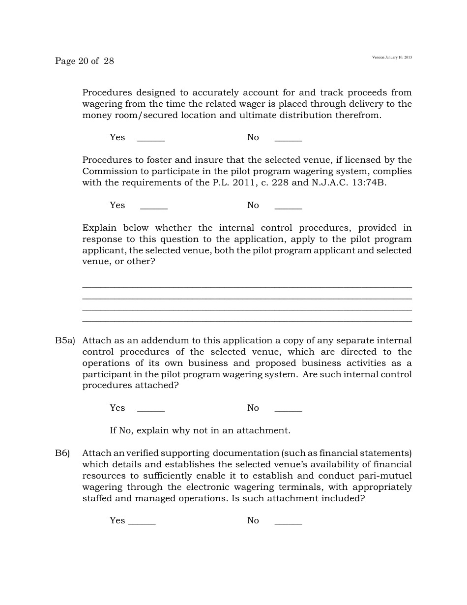 Electronic Wagering Terminal Pilot Program License Application - New Jersey, Page 20