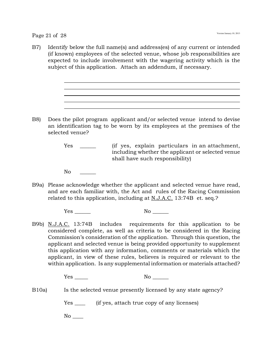Electronic Wagering Terminal Pilot Program License Application - New Jersey, Page 21