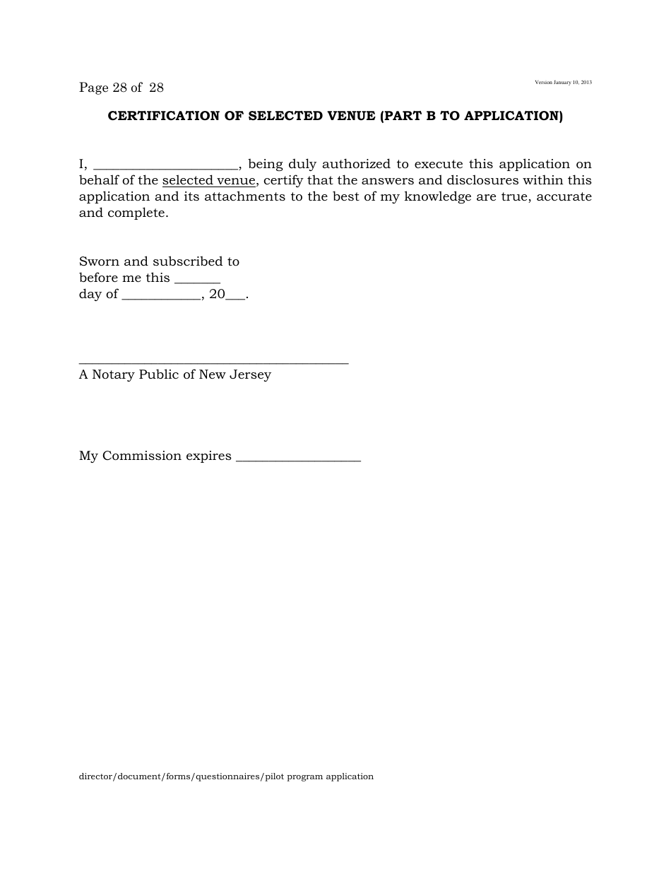 Electronic Wagering Terminal Pilot Program License Application - New Jersey, Page 28