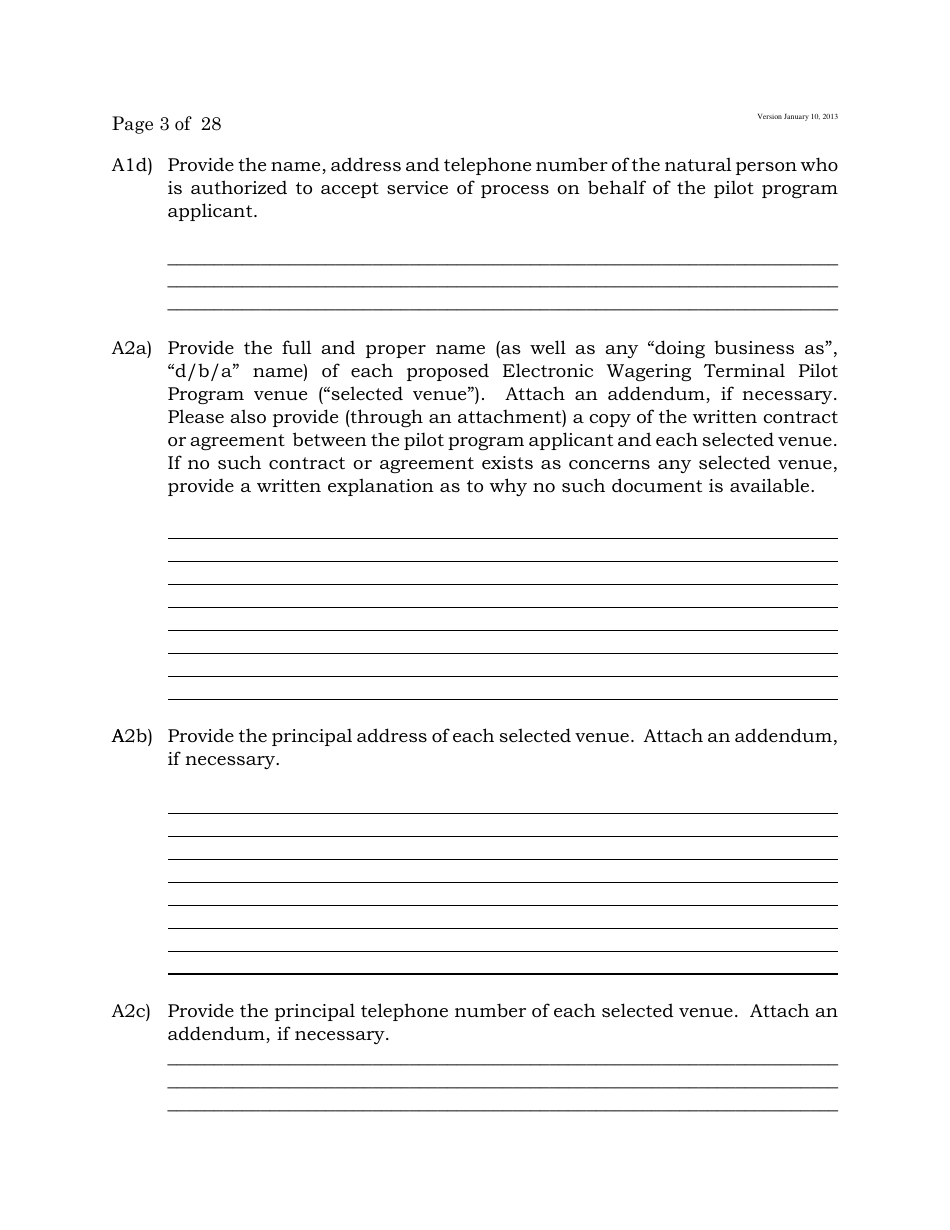 Electronic Wagering Terminal Pilot Program License Application - New Jersey, Page 3