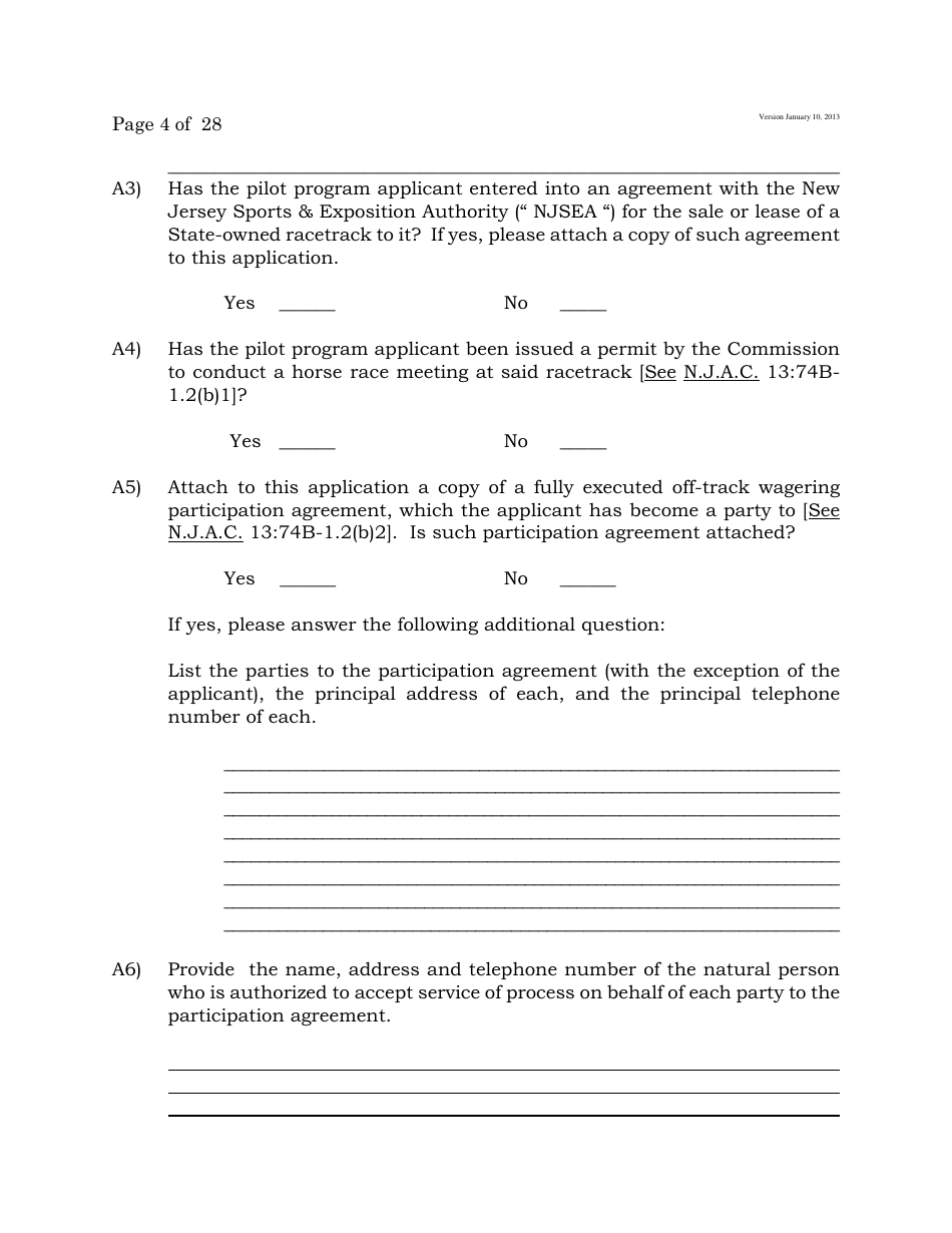 Electronic Wagering Terminal Pilot Program License Application - New Jersey, Page 4