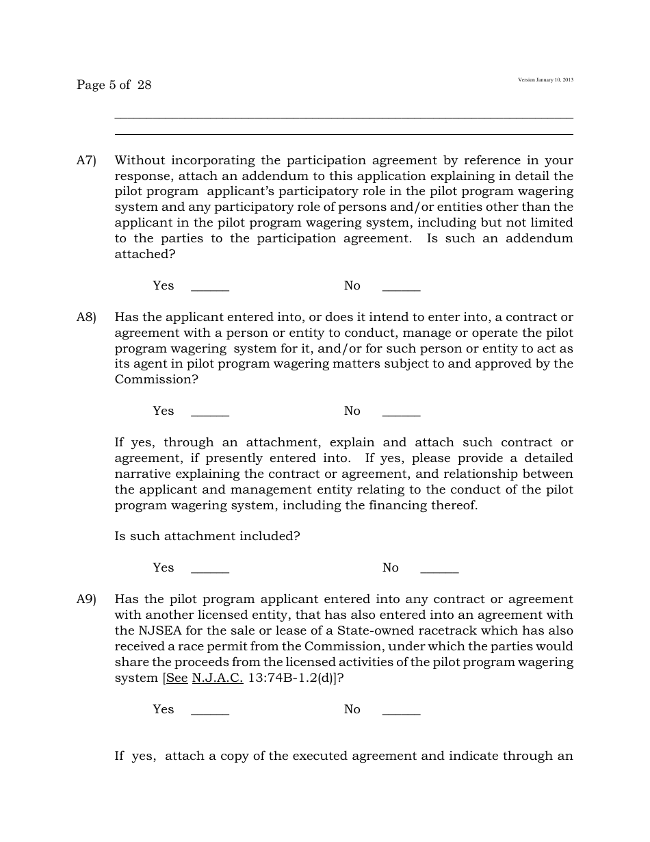 Electronic Wagering Terminal Pilot Program License Application - New Jersey, Page 5