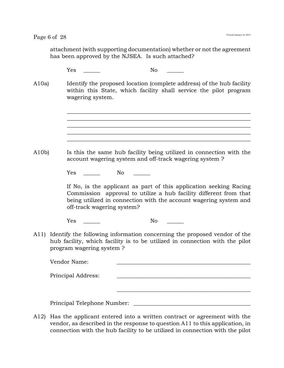 Electronic Wagering Terminal Pilot Program License Application - New Jersey, Page 6
