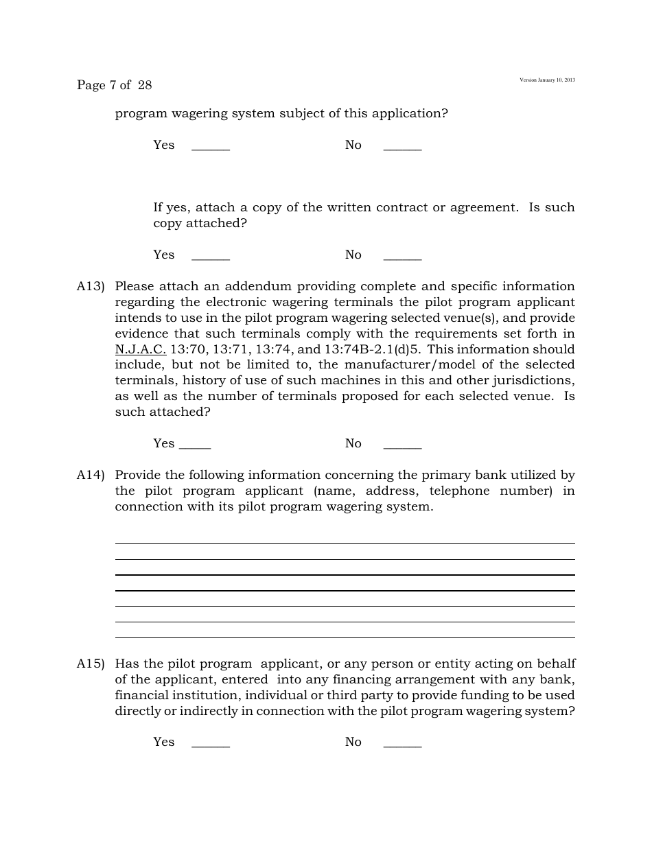 Electronic Wagering Terminal Pilot Program License Application - New Jersey, Page 7