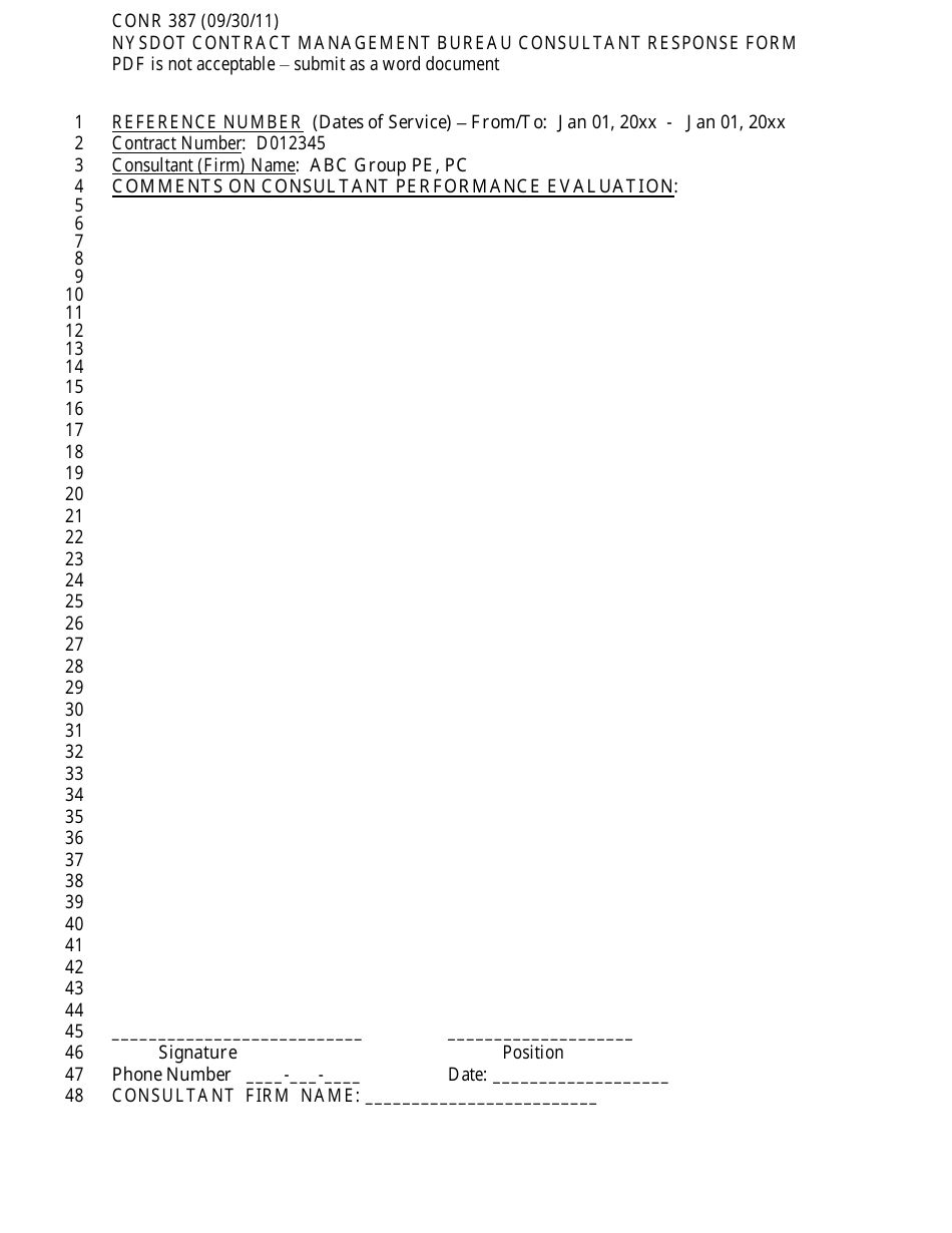 Form CONR387 Consultant Response Form - New York, Page 1