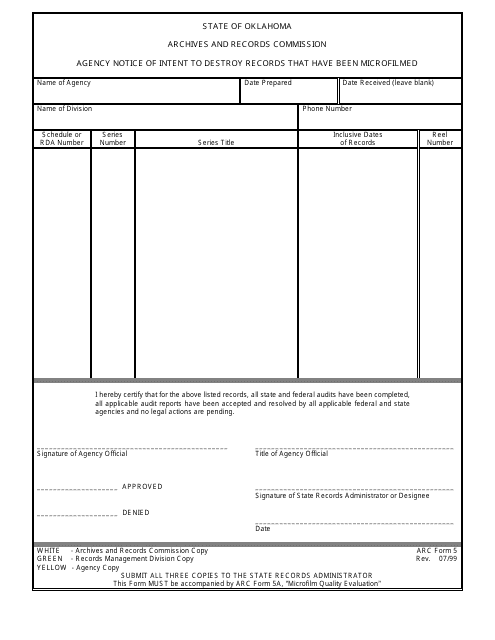 ARC Form 5  Printable Pdf