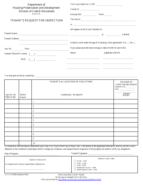 Form CIV-LT-61  Printable Pdf