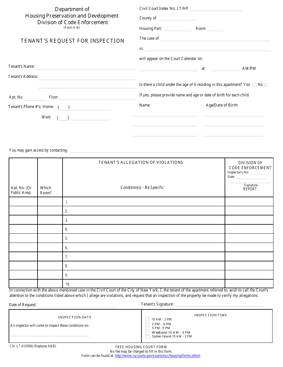 Form CIV-LT-61 - Fill Out, Sign Online and Download Fillable PDF, New ...