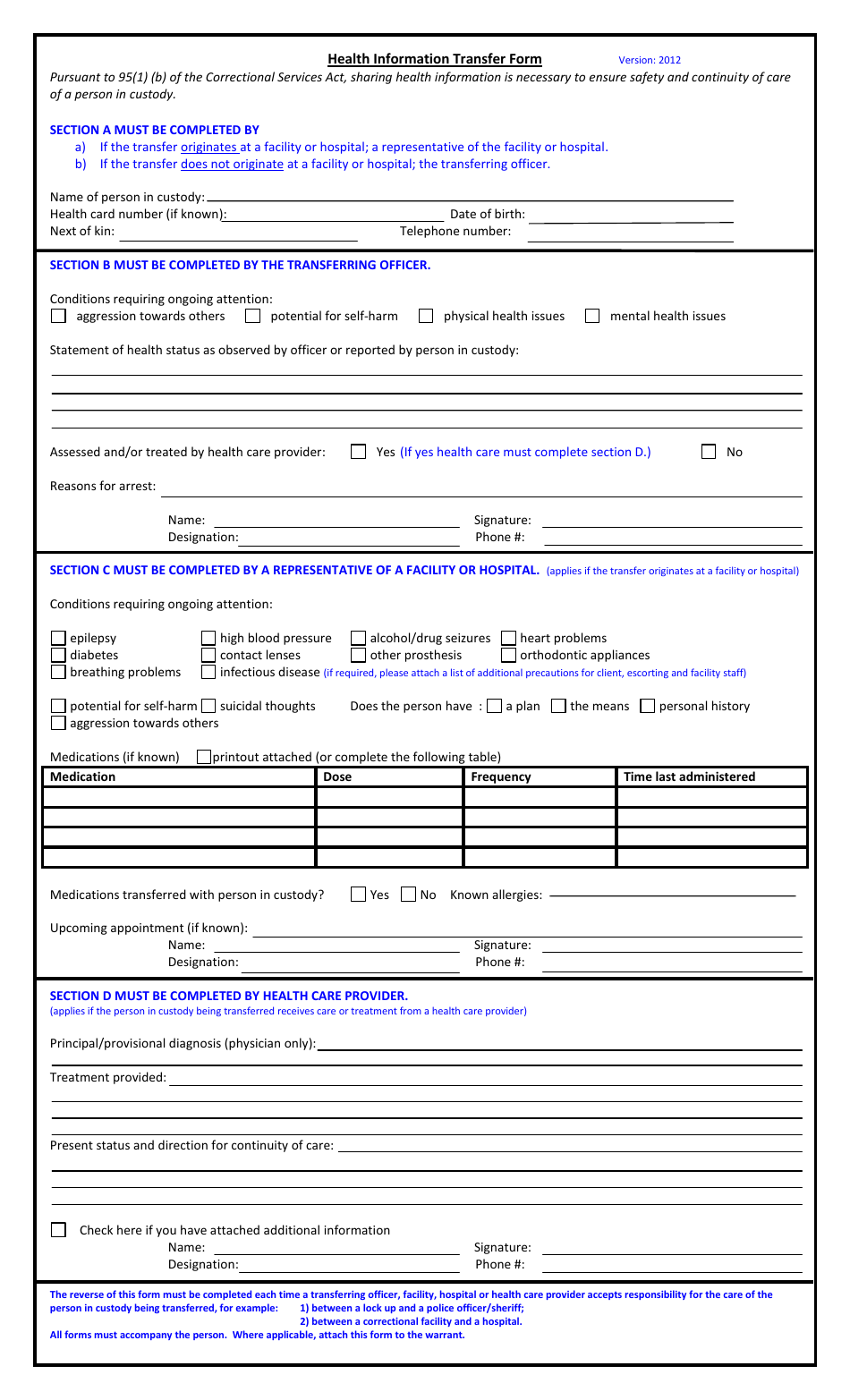 Health Information Transfer Form - Nova Scotia, Canada, Page 1