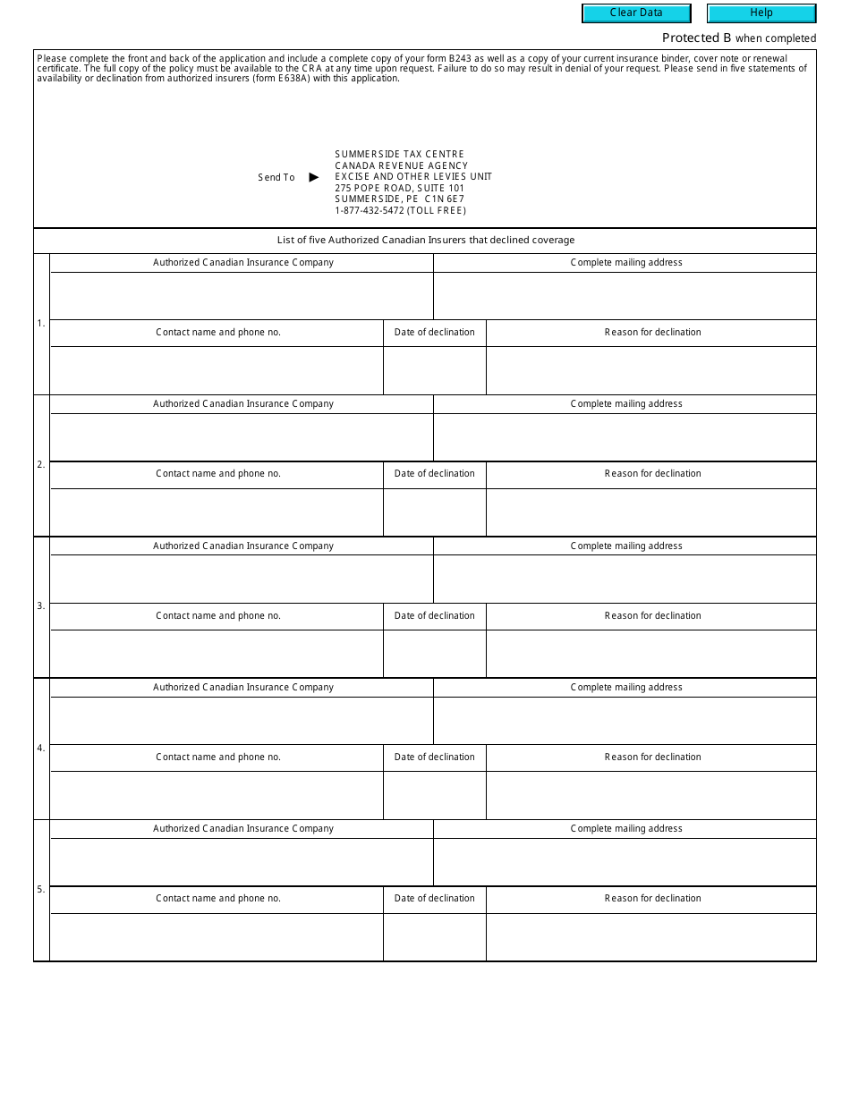 Form E638 Application for Exemption From Insurance Premium Taxes Imposed Under the Excise Tax Act - Canada, Page 2