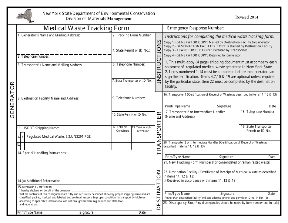 Medical Waste Tracking Form - New York, Page 1