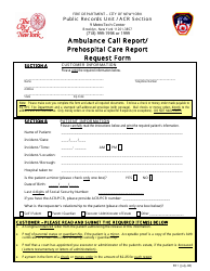 Form PR1 &quot;Ambulance Call Report/ Prehospital Care Report Request Form&quot; - New York City