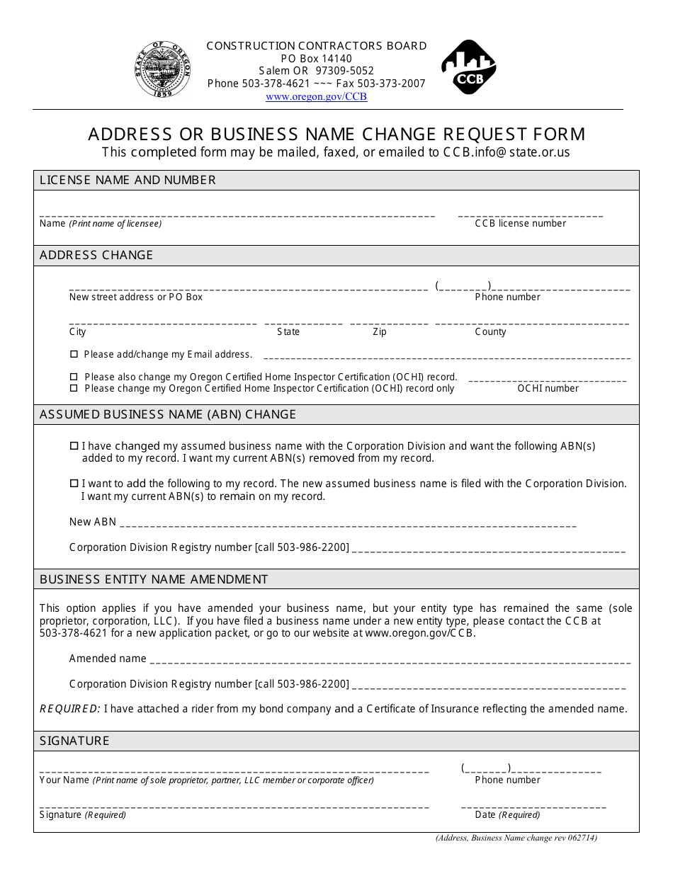 oregon address or business name change request form