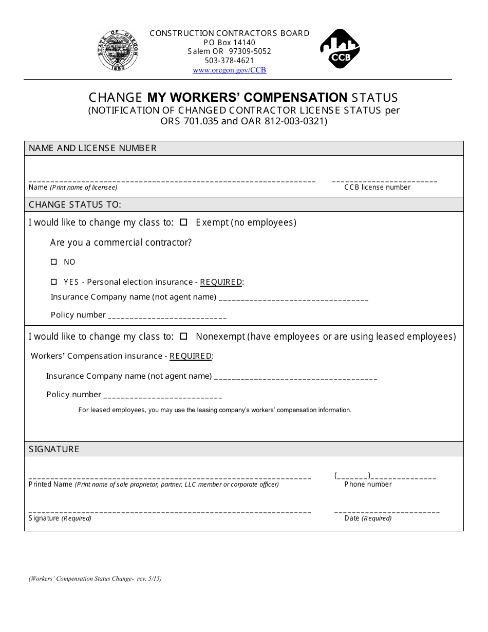 Change My Workers Compensation Status - Oregon, Page 1