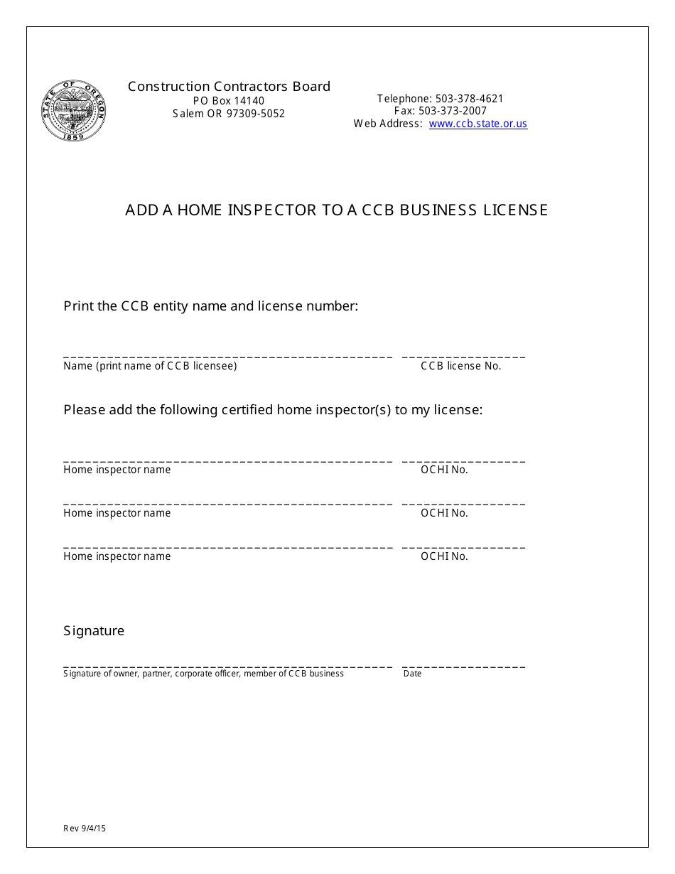Add a Home Inspector to a Ccb Business License - Oregon, Page 1