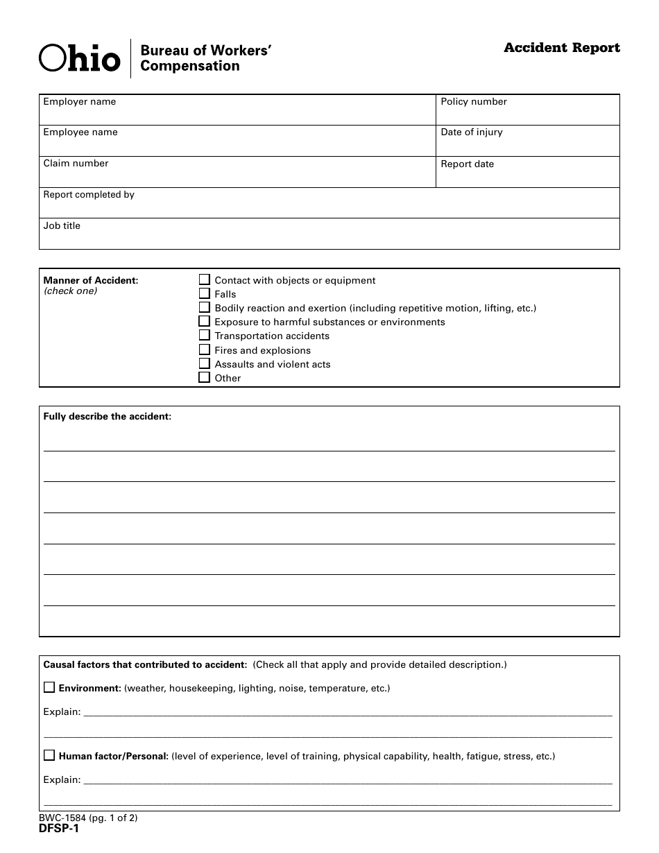 Form DFSP-1 (BWC-1584) Accident Report - Ohio, Page 1