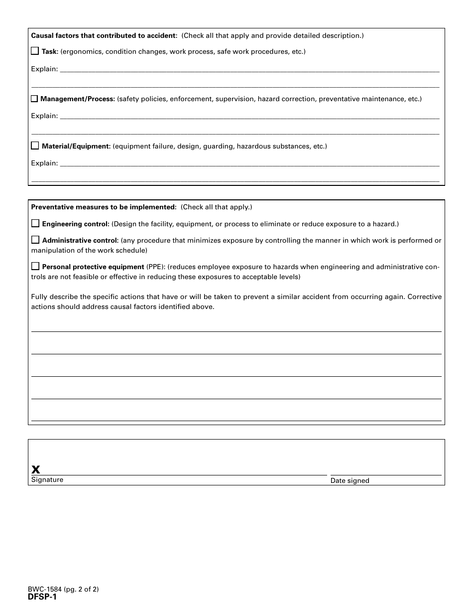 Form DFSP-1 (BWC-1584) - Fill Out, Sign Online and Download Printable ...