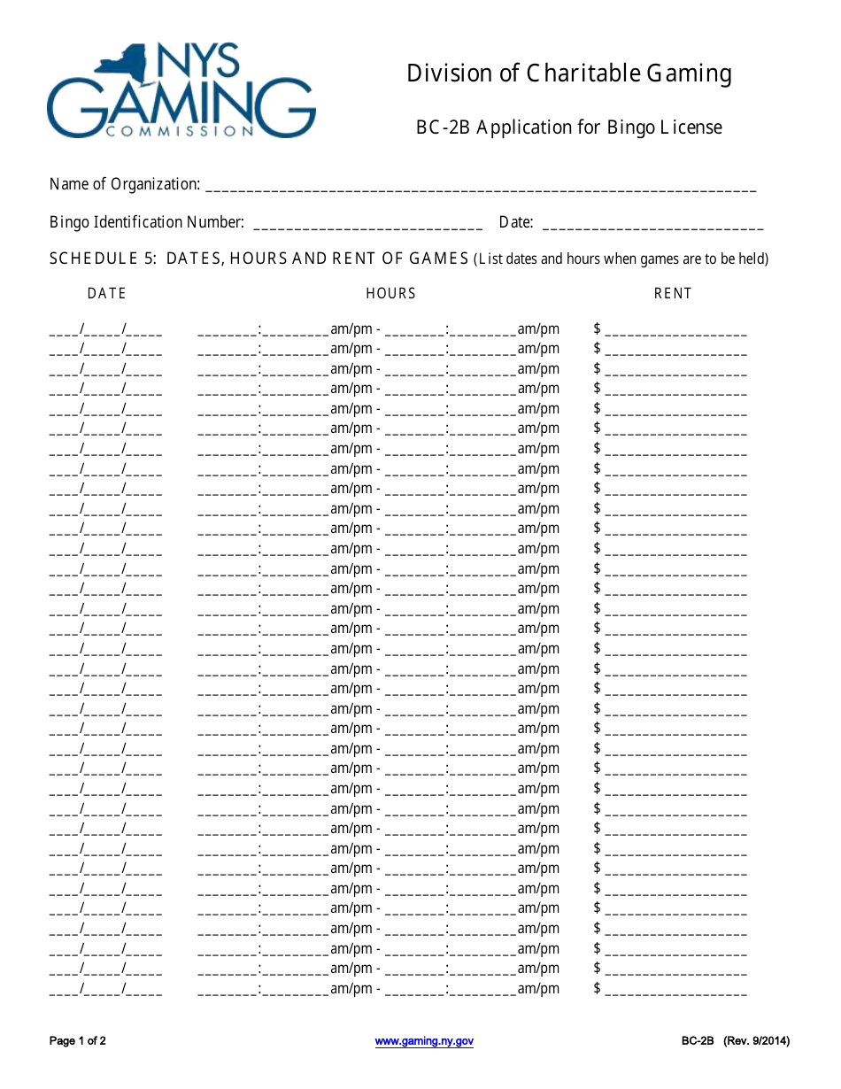 Form BC-2B Application for Bingo License - New York, Page 1