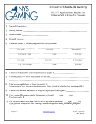 Form BC-317 Application to Request the Disbursement of Bingo Net Proceeds - New York