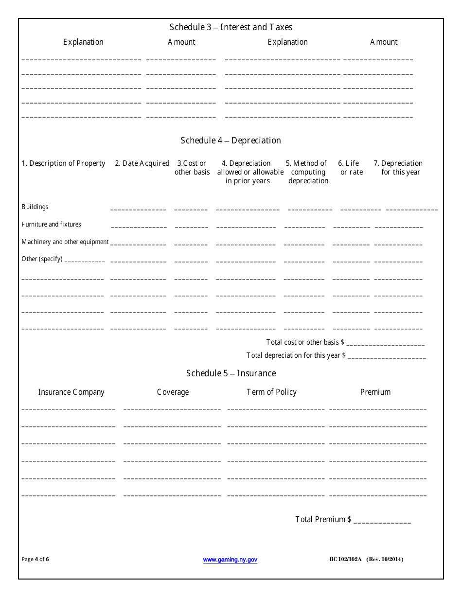 Form BC-102 (BC-102A) Schedule A Bingo Rental Statement - New York, Page 4