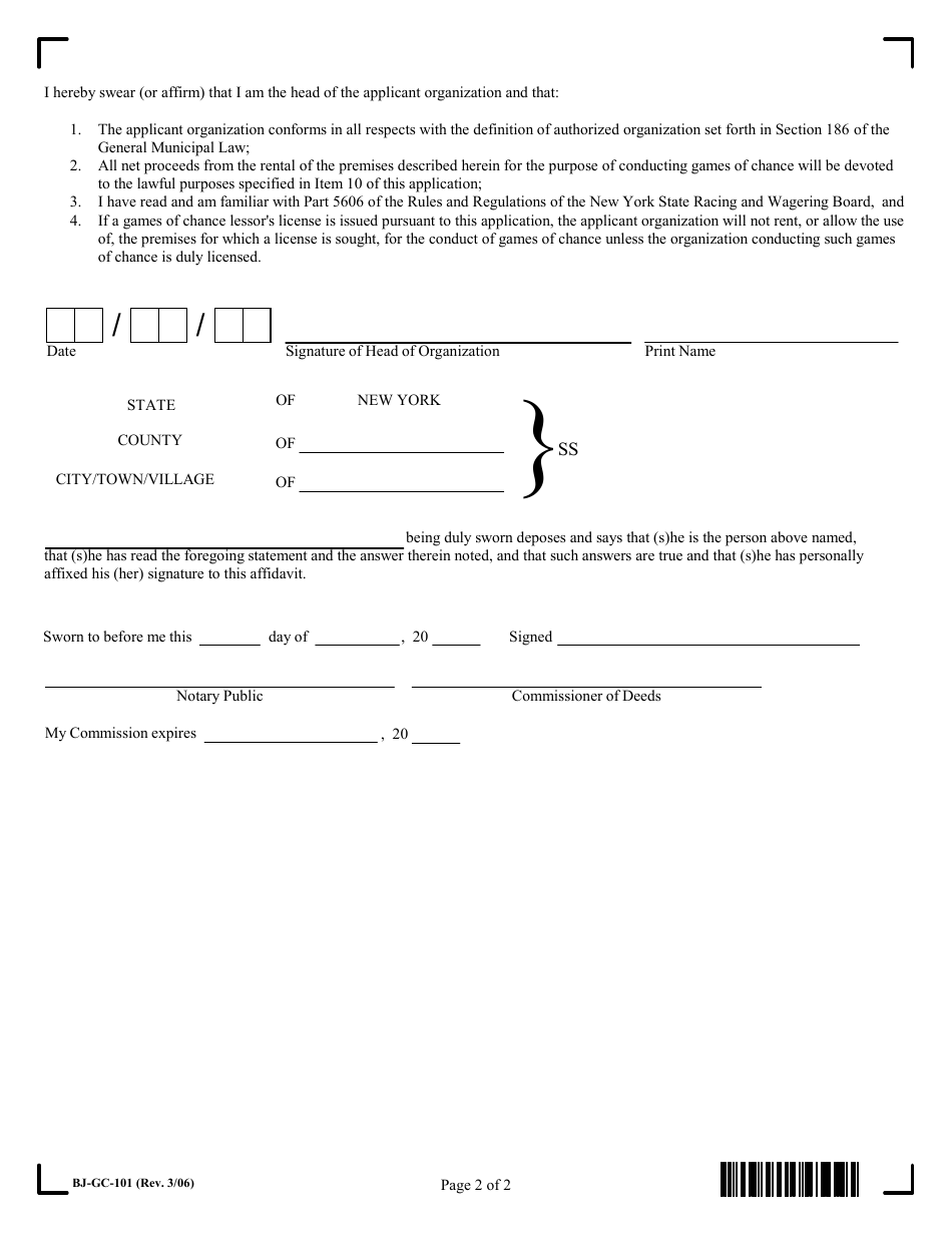 Form GC-101 Application for a Games of Chance Lessors License - New York, Page 2