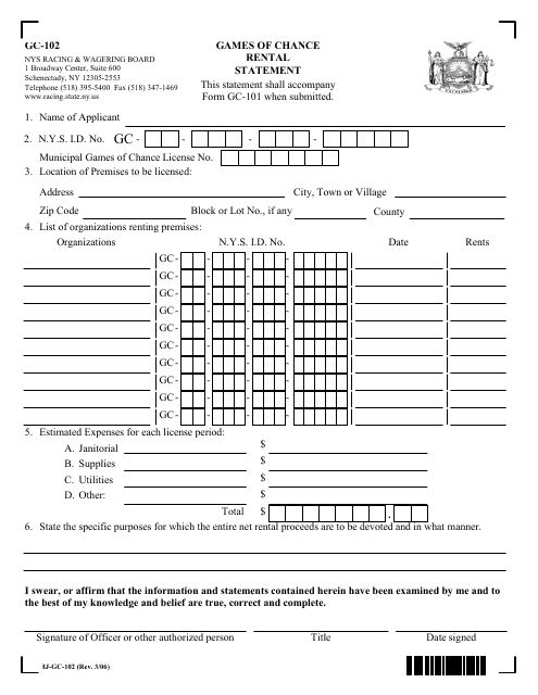 Form GC-102  Printable Pdf