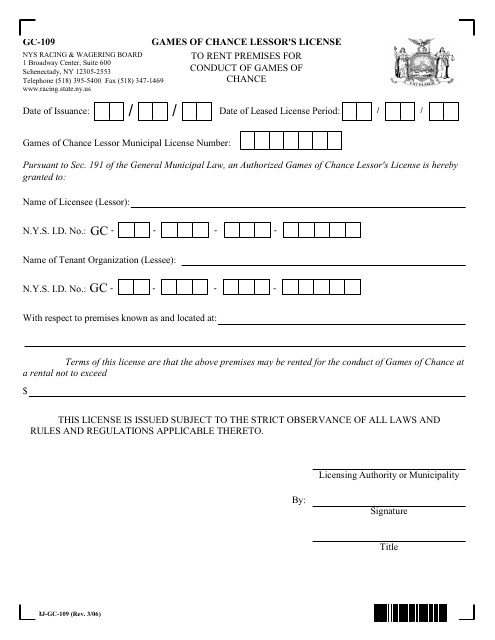 Form GC-109  Printable Pdf
