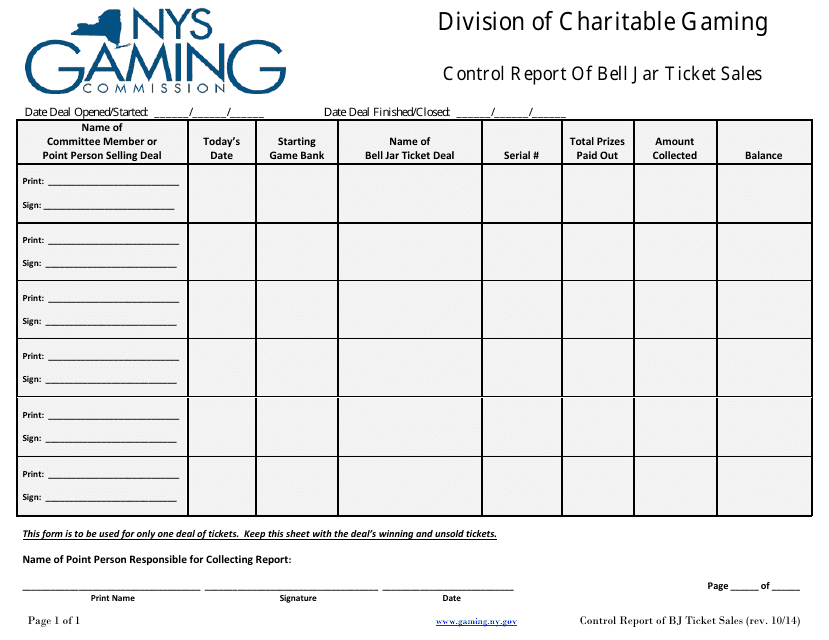 Control Report of Bell Jar Ticket Sales - New York Download Pdf