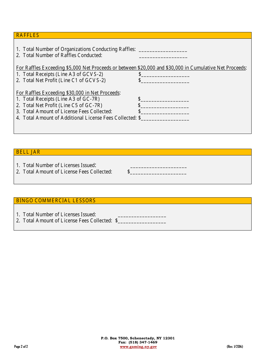 Municipal Clerk Annual Report on Games of Chance and Bingo Activities - New York, Page 2