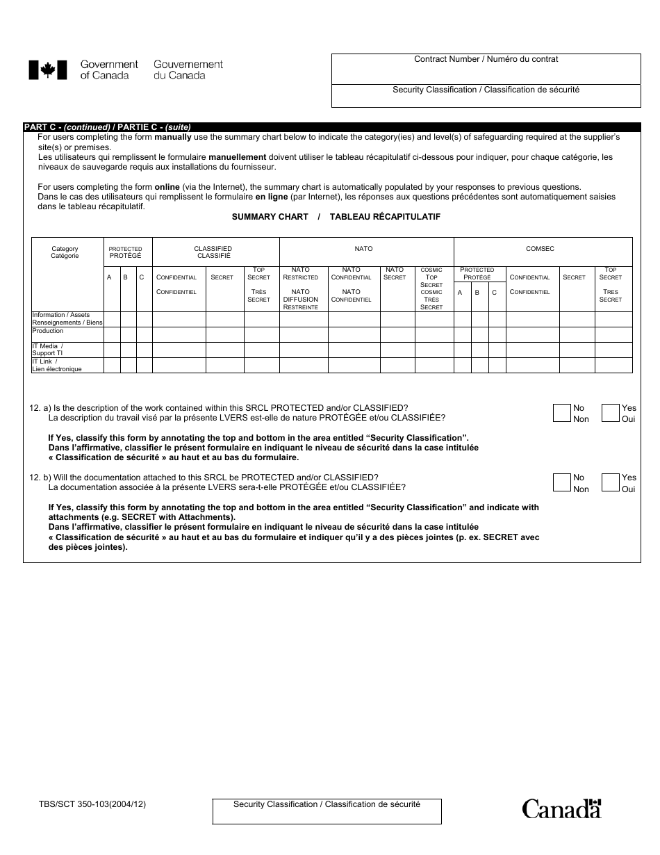 Form TBS / SCT350-103 Security Requirements Check List (Srcl) - Canada (English / French), Page 3
