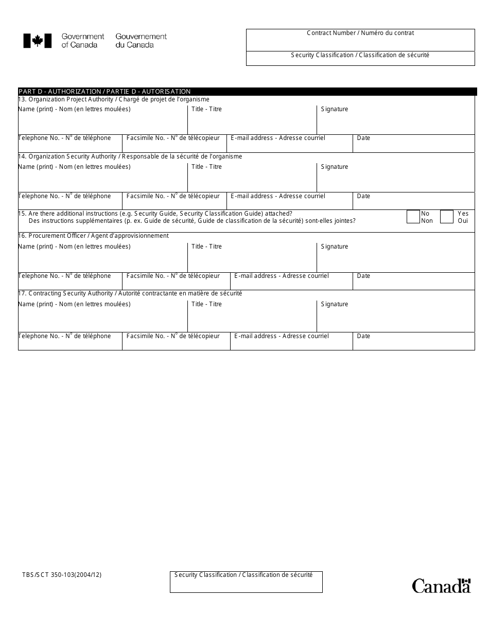 Form TBS / SCT350-103 Security Requirements Check List (Srcl) - Canada (English / French), Page 4
